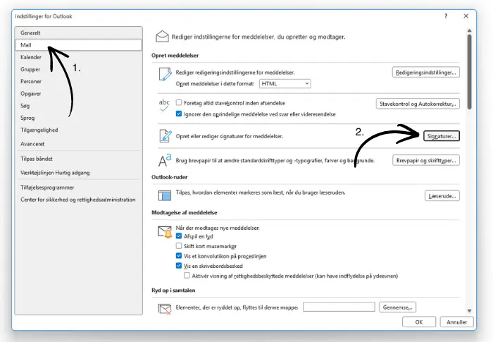 Opret autosignatur i det gamle outlook